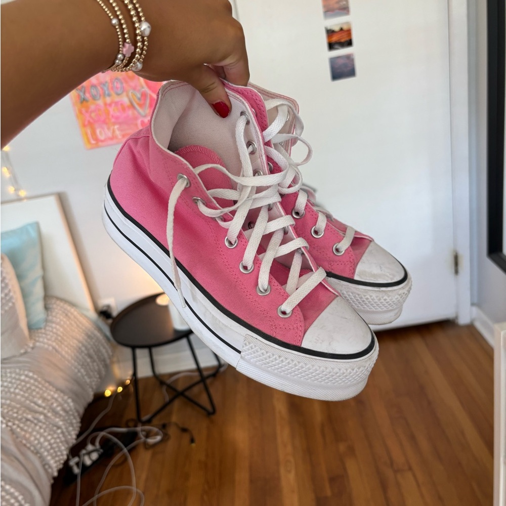 pink high top platform converse